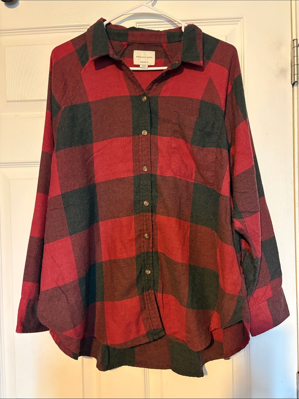 American Eagle Red and Black Plaid Flannel Shirt